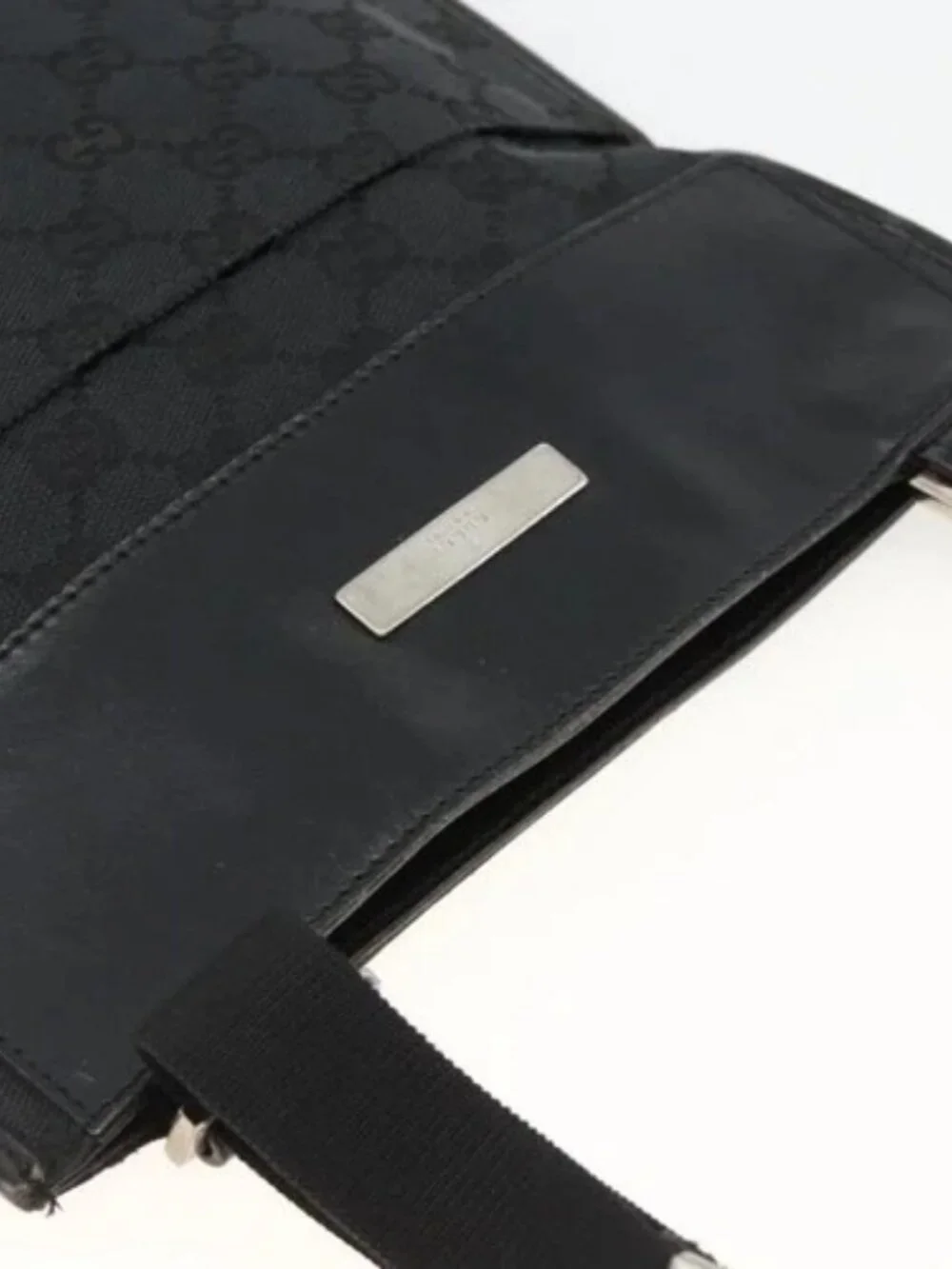 GUCCI GG Canvas Shoulder Bag Black Silver 019 0348 Auth ka3532